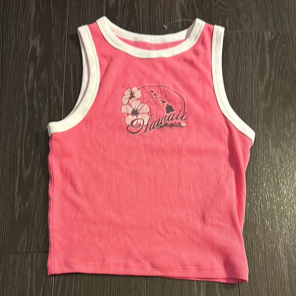 Hollister Pink and White Tank Top with Graphic Design